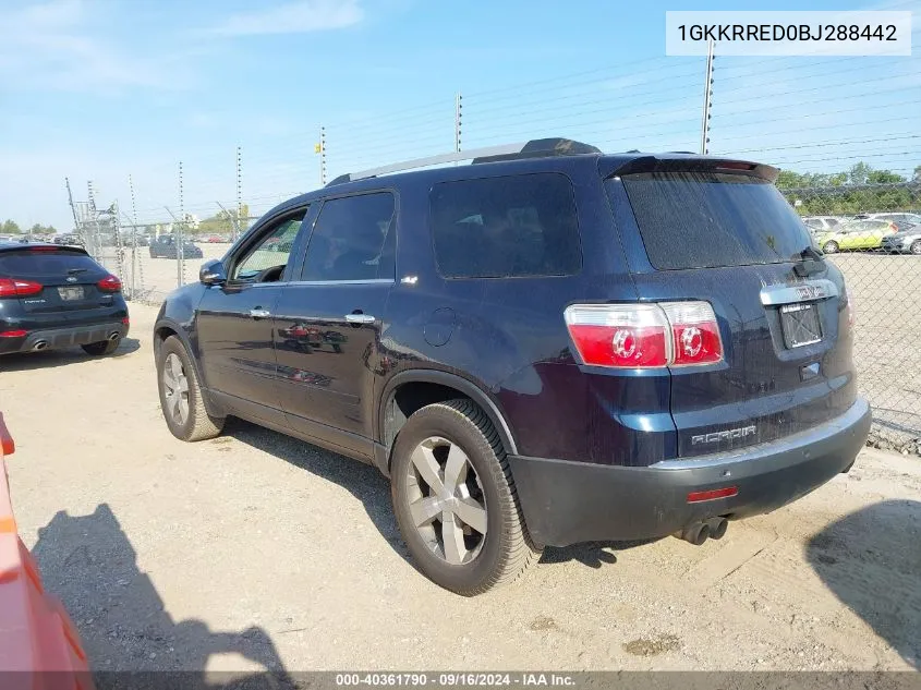 2011 GMC Acadia Slt-1 VIN: 1GKKRRED0BJ288442 Lot: 40361790