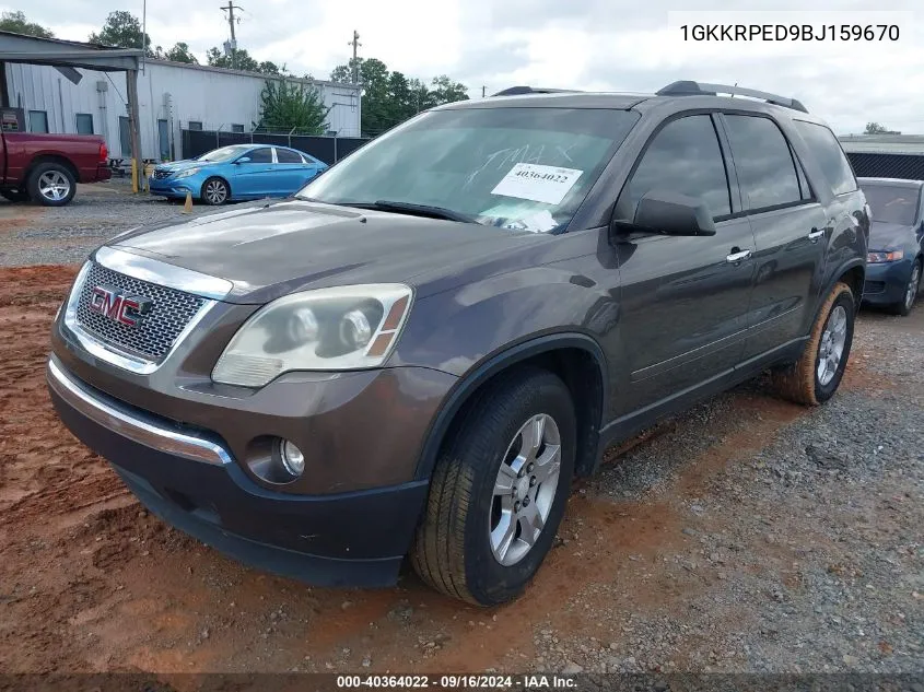 2011 GMC Acadia Sle VIN: 1GKKRPED9BJ159670 Lot: 40364022