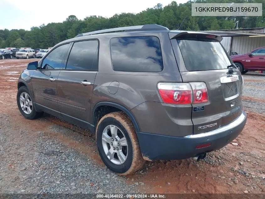 2011 GMC Acadia Sle VIN: 1GKKRPED9BJ159670 Lot: 40364022