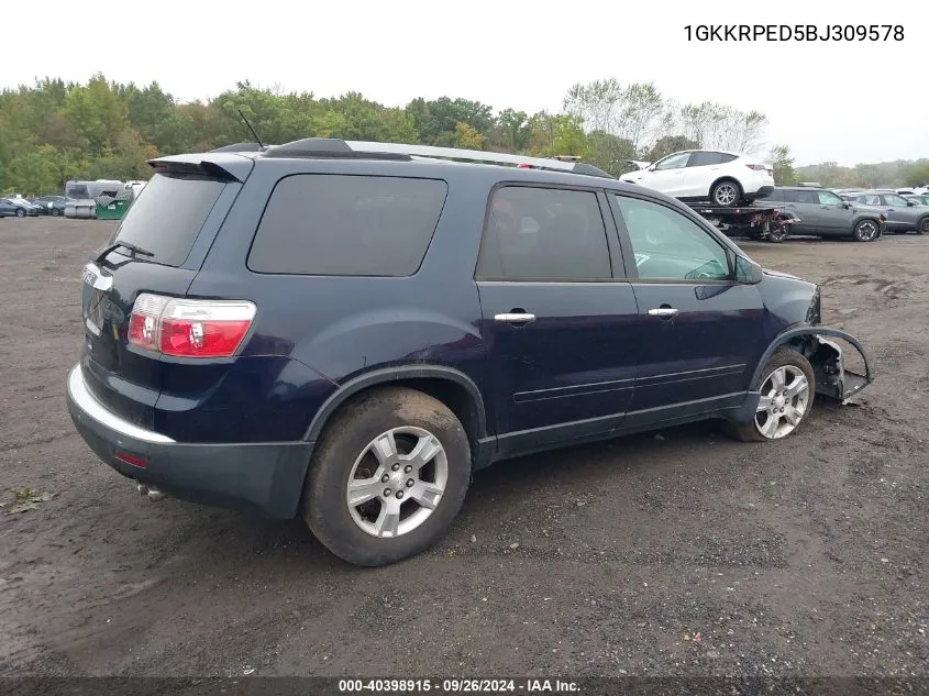 2011 GMC Acadia Sle VIN: 1GKKRPED5BJ309578 Lot: 40398915