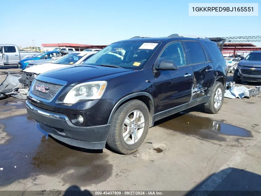 2011 GMC Acadia Sle VIN: 1GKKRPED9BJ165551 Lot: 40437909