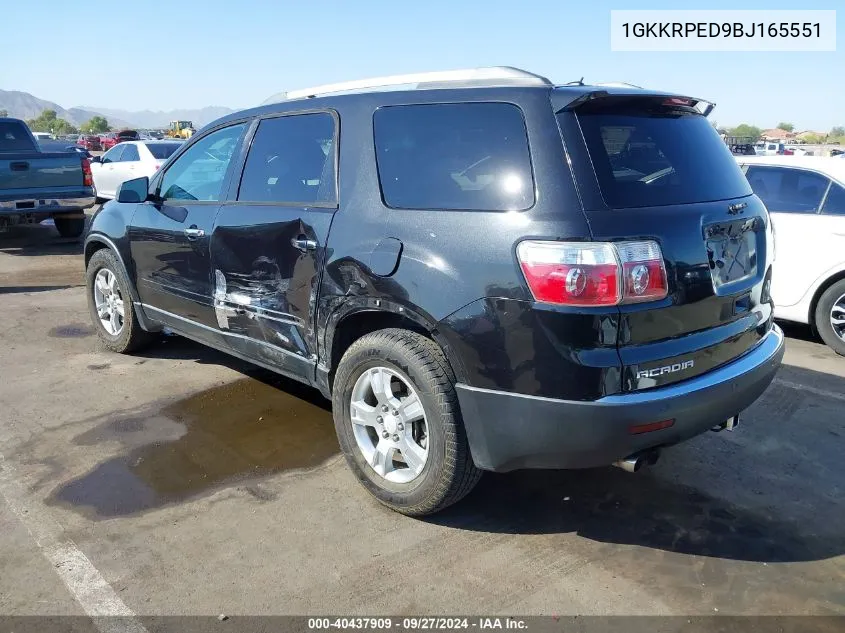 2011 GMC Acadia Sle VIN: 1GKKRPED9BJ165551 Lot: 40437909