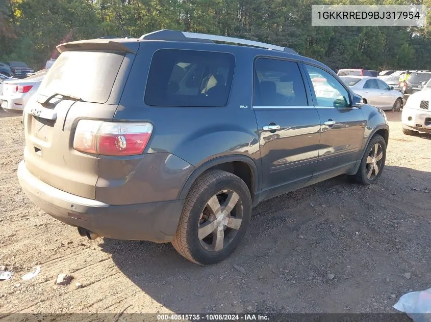 2011 GMC Acadia Slt-1 VIN: 1GKKRRED9BJ317954 Lot: 40515735