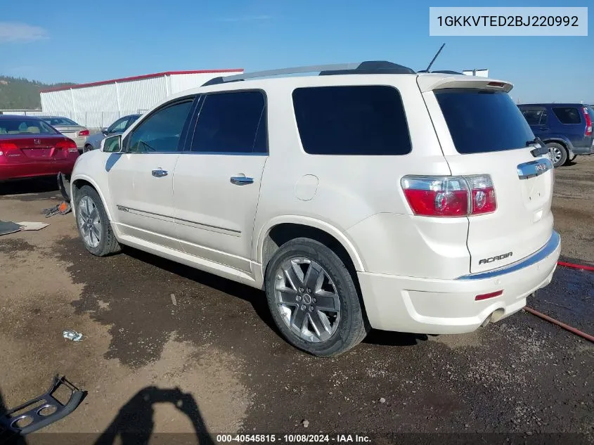 2011 GMC Acadia Denali VIN: 1GKKVTED2BJ220992 Lot: 40545815