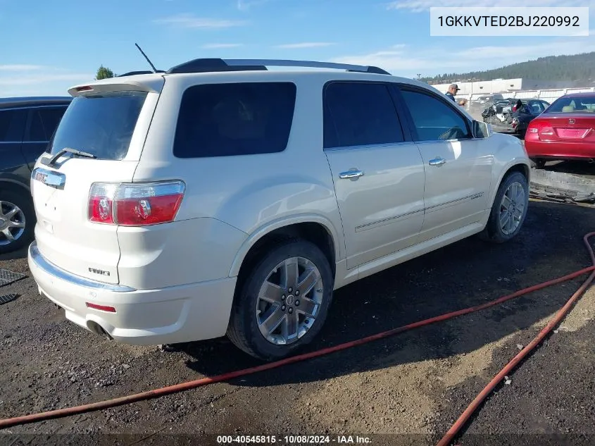 2011 GMC Acadia Denali VIN: 1GKKVTED2BJ220992 Lot: 40545815