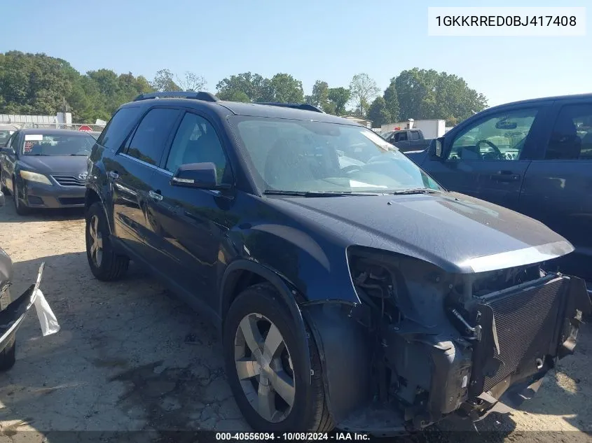 2011 GMC Acadia Slt-1 VIN: 1GKKRRED0BJ417408 Lot: 40556094