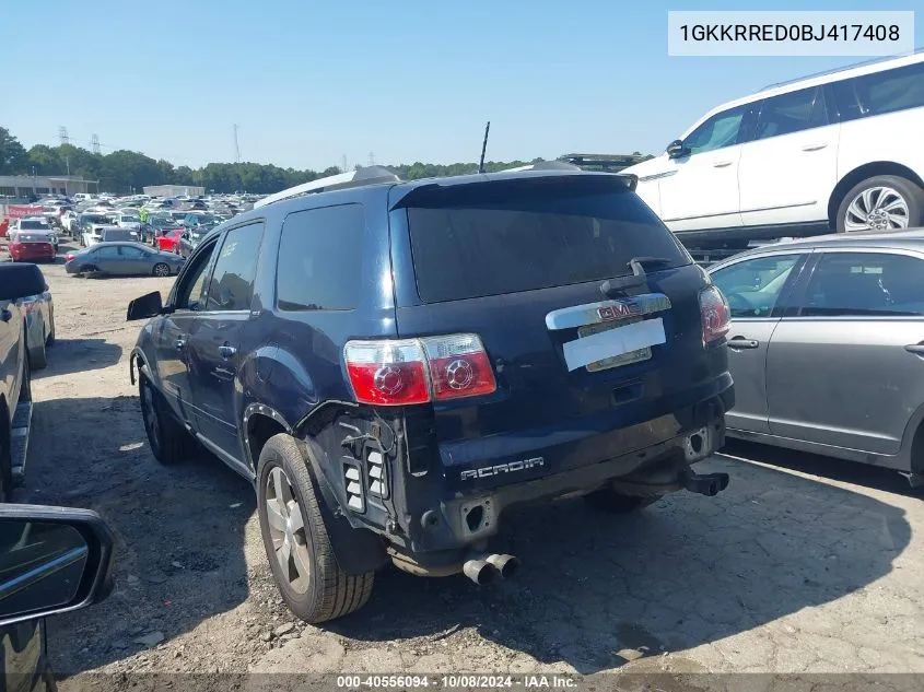 2011 GMC Acadia Slt-1 VIN: 1GKKRRED0BJ417408 Lot: 40556094