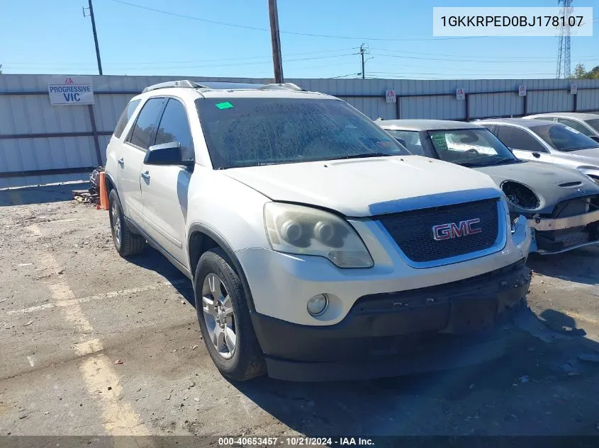 2011 GMC Acadia Sle VIN: 1GKKRPED0BJ178107 Lot: 40653457