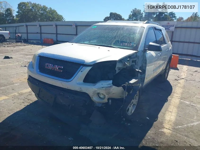 2011 GMC Acadia Sle VIN: 1GKKRPED0BJ178107 Lot: 40653457