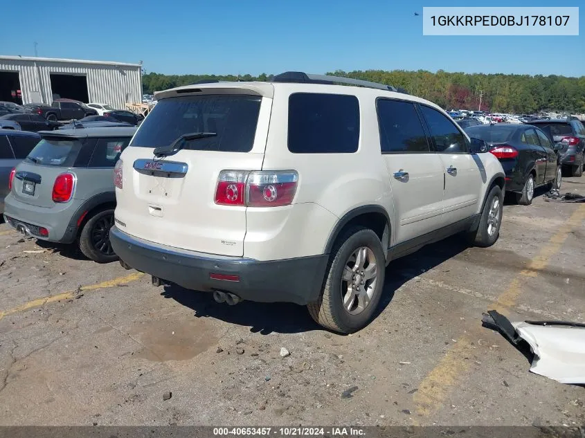 1GKKRPED0BJ178107 2011 GMC Acadia Sle