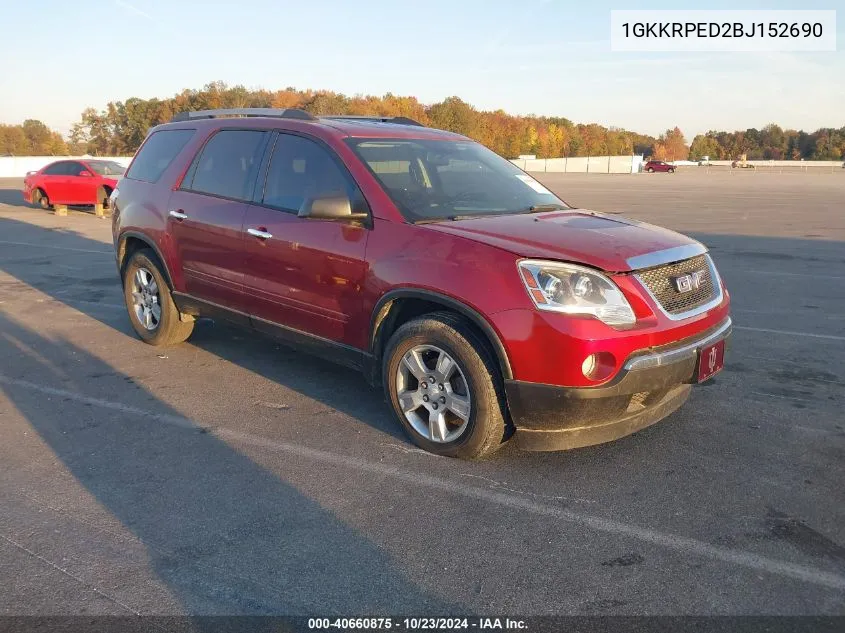 2011 GMC Acadia Sle VIN: 1GKKRPED2BJ152690 Lot: 40660875