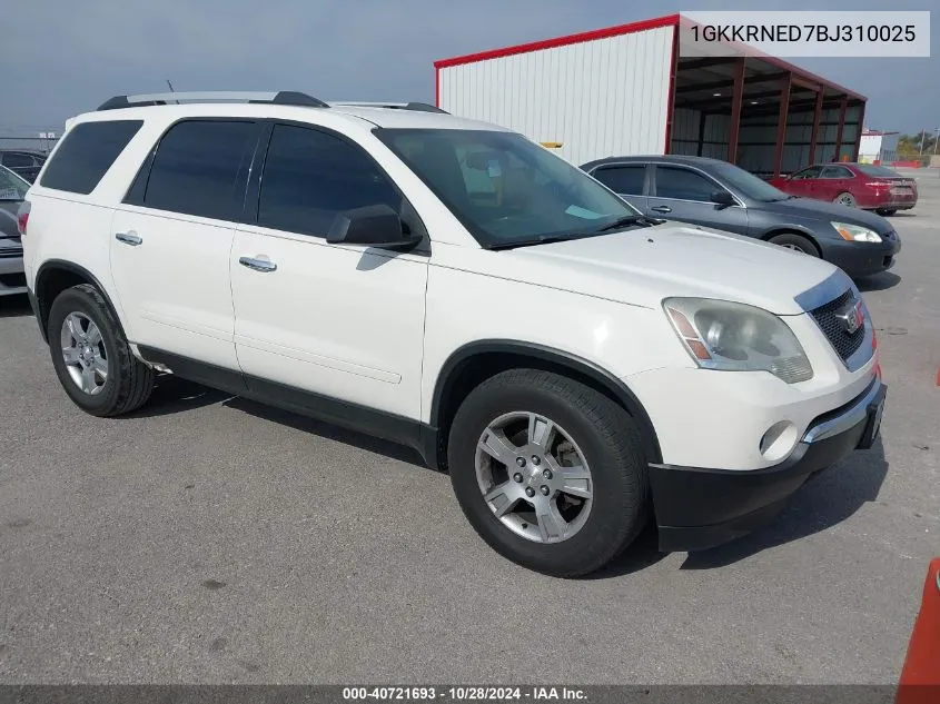 2011 GMC Acadia Sl VIN: 1GKKRNED7BJ310025 Lot: 40721693