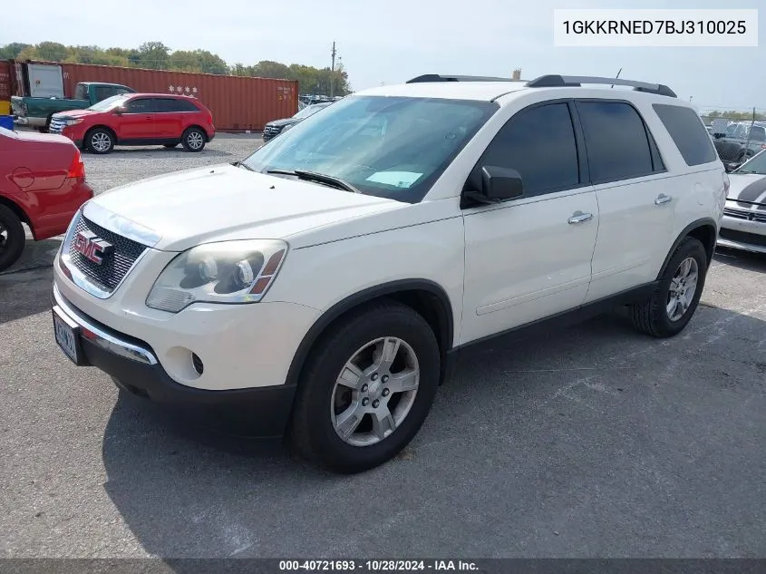 2011 GMC Acadia Sl VIN: 1GKKRNED7BJ310025 Lot: 40721693