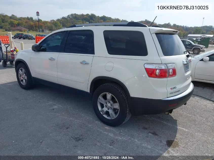 2011 GMC Acadia Sl VIN: 1GKKRNED7BJ310025 Lot: 40721693