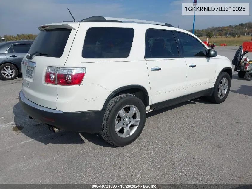 2011 GMC Acadia Sl VIN: 1GKKRNED7BJ310025 Lot: 40721693