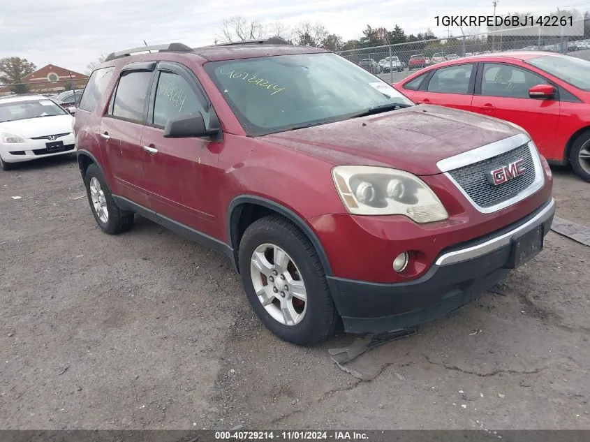 2011 GMC Acadia Sle VIN: 1GKKRPED6BJ142261 Lot: 40729214