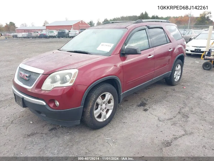 2011 GMC Acadia Sle VIN: 1GKKRPED6BJ142261 Lot: 40729214