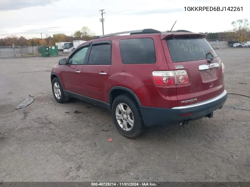 2011 GMC Acadia Sle VIN: 1GKKRPED6BJ142261 Lot: 40729214