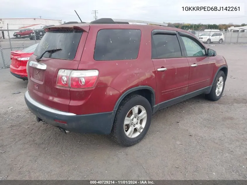 2011 GMC Acadia Sle VIN: 1GKKRPED6BJ142261 Lot: 40729214