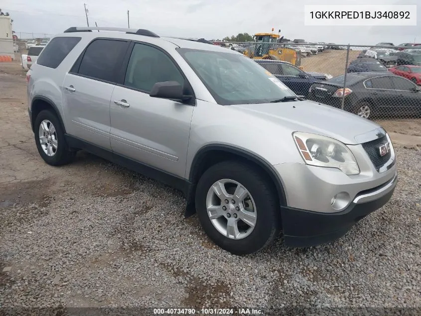 2011 GMC Acadia Sle VIN: 1GKKRPED1BJ340892 Lot: 40734790