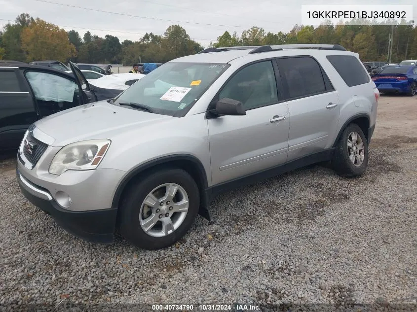 2011 GMC Acadia Sle VIN: 1GKKRPED1BJ340892 Lot: 40734790