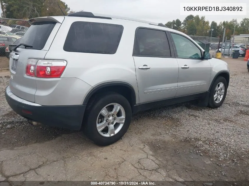 2011 GMC Acadia Sle VIN: 1GKKRPED1BJ340892 Lot: 40734790