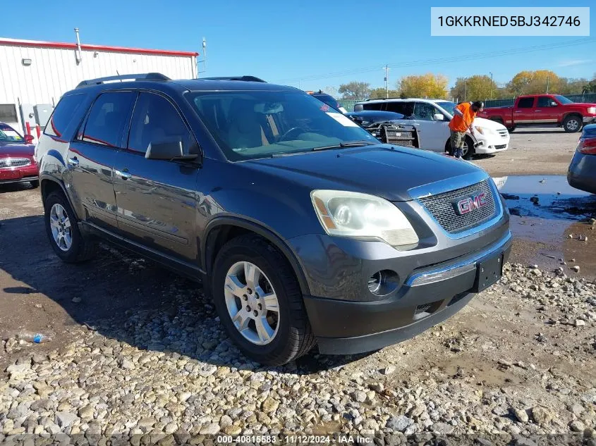 2011 GMC Acadia Sl VIN: 1GKKRNED5BJ342746 Lot: 40815583