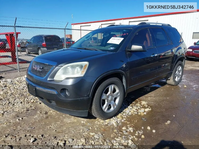 2011 GMC Acadia Sl VIN: 1GKKRNED5BJ342746 Lot: 40815583