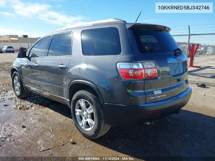 2011 GMC Acadia Sl VIN: 1GKKRNED5BJ342746 Lot: 40815583