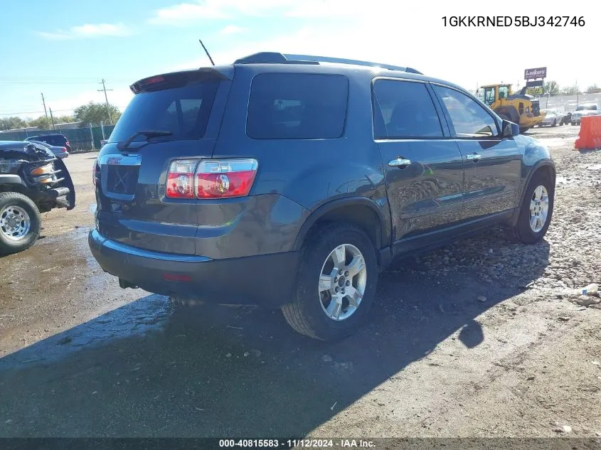 2011 GMC Acadia Sl VIN: 1GKKRNED5BJ342746 Lot: 40815583