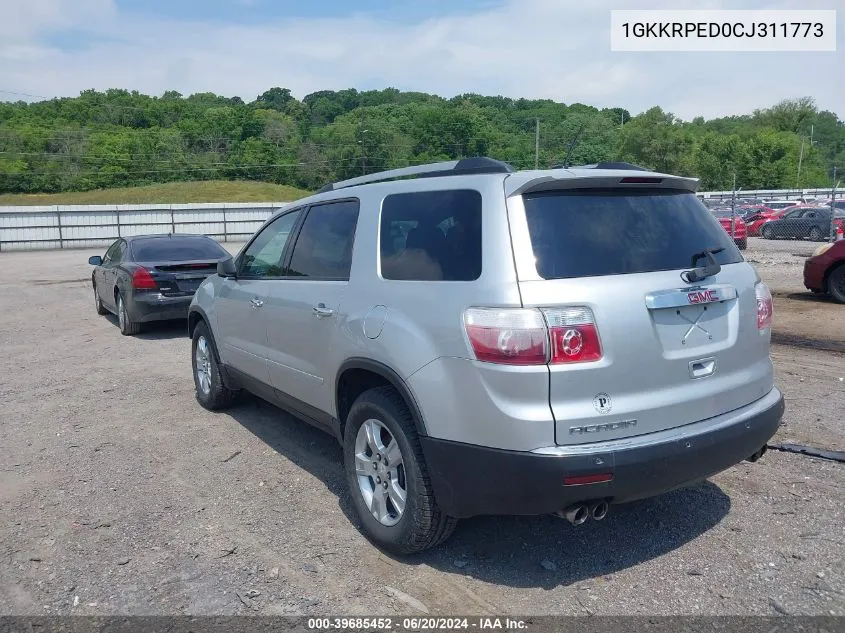 2012 GMC Acadia Sle VIN: 1GKKRPED0CJ311773 Lot: 39685452