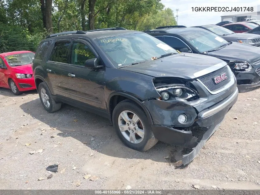 2012 GMC Acadia Sle VIN: 1GKKRPED2CJ401748 Lot: 40155966