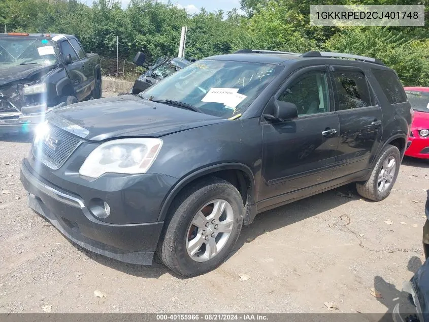 2012 GMC Acadia Sle VIN: 1GKKRPED2CJ401748 Lot: 40155966