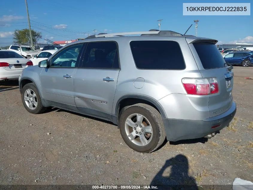 2012 GMC Acadia Sle VIN: 1GKKRPED0CJ222835 Lot: 40273700