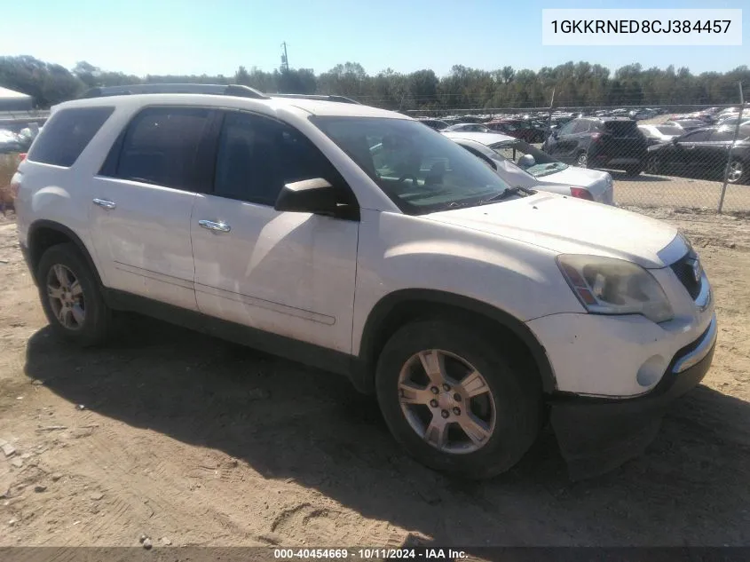 2012 GMC Acadia Sl VIN: 1GKKRNED8CJ384457 Lot: 40454669