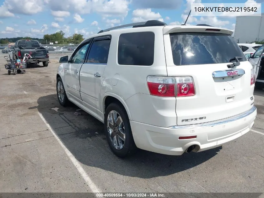 2012 GMC Acadia Denali VIN: 1GKKVTED8CJ219542 Lot: 40509554