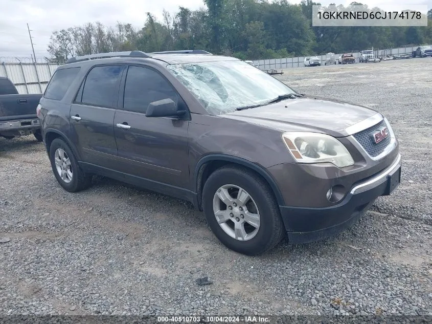 2012 GMC Acadia Sl VIN: 1GKKRNED6CJ174178 Lot: 40510703