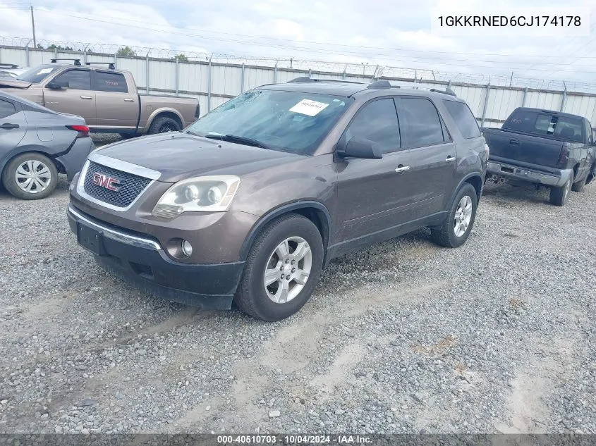 2012 GMC Acadia Sl VIN: 1GKKRNED6CJ174178 Lot: 40510703