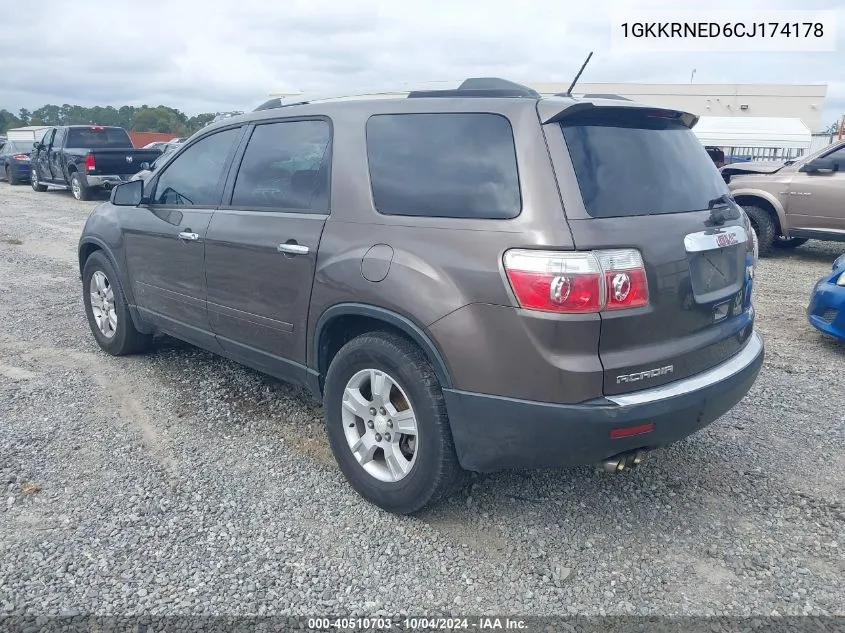 2012 GMC Acadia Sl VIN: 1GKKRNED6CJ174178 Lot: 40510703