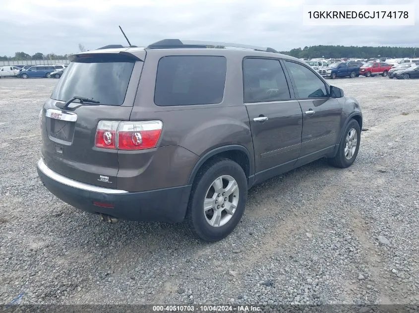 2012 GMC Acadia Sl VIN: 1GKKRNED6CJ174178 Lot: 40510703