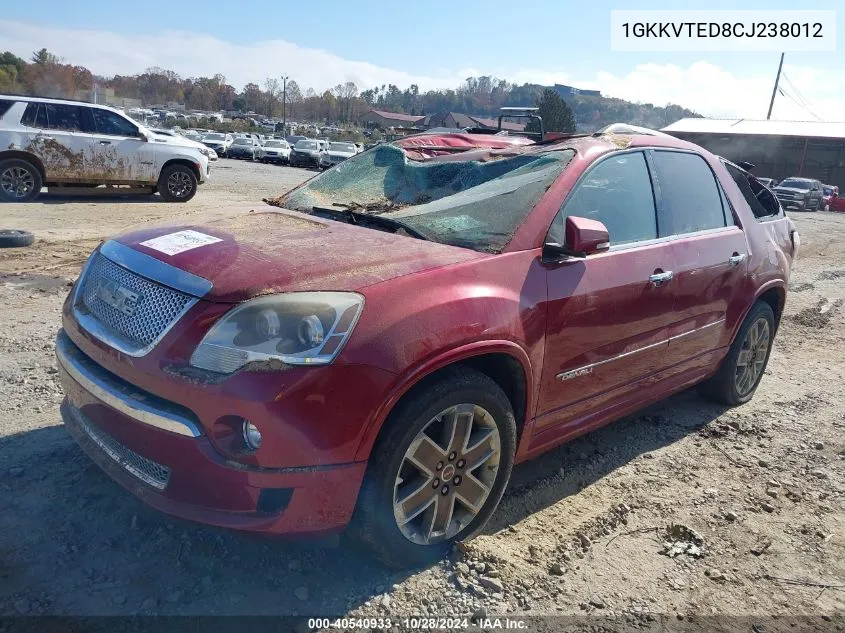 2012 GMC Acadia Denali VIN: 1GKKVTED8CJ238012 Lot: 40540933