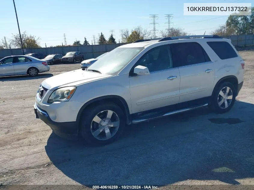 2012 GMC Acadia Slt-1 VIN: 1GKKRRED1CJ137322 Lot: 40616259