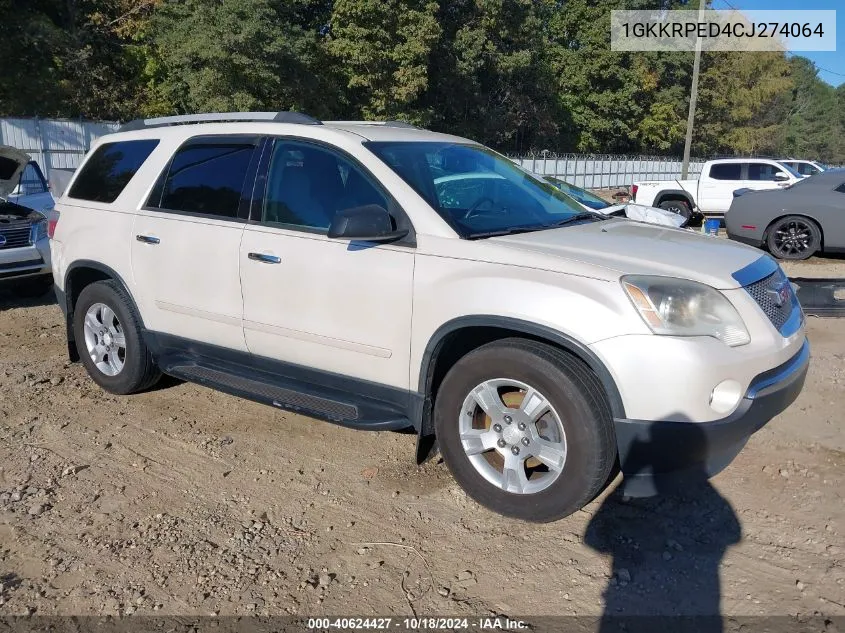 2012 GMC Acadia Sle VIN: 1GKKRPED4CJ274064 Lot: 40624427