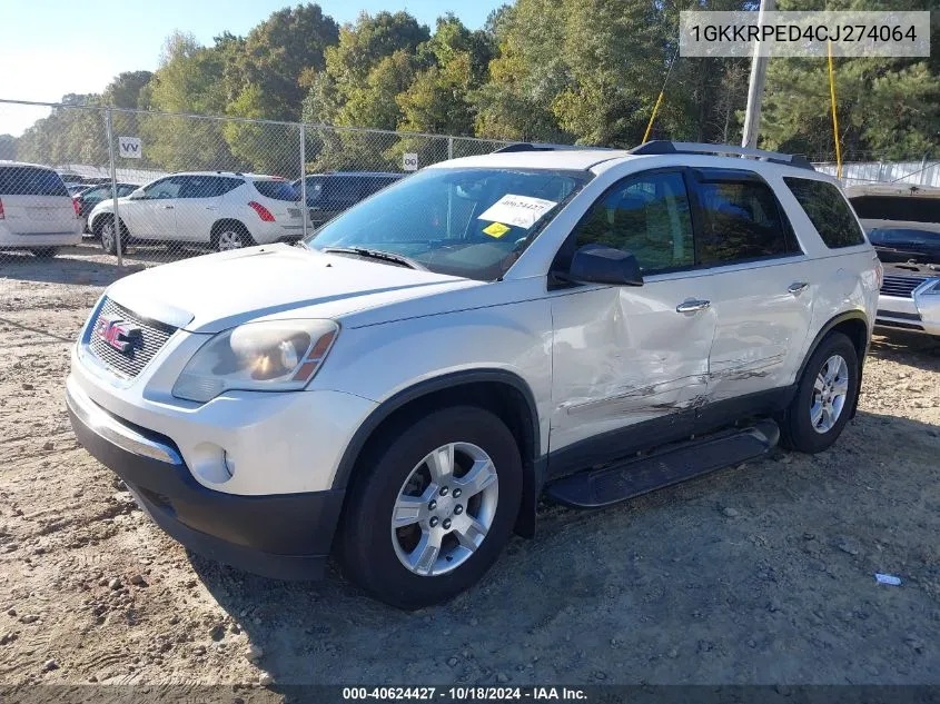 2012 GMC Acadia Sle VIN: 1GKKRPED4CJ274064 Lot: 40624427