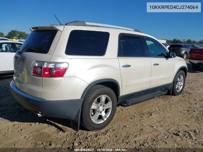 1GKKRPED4CJ274064 2012 GMC Acadia Sle