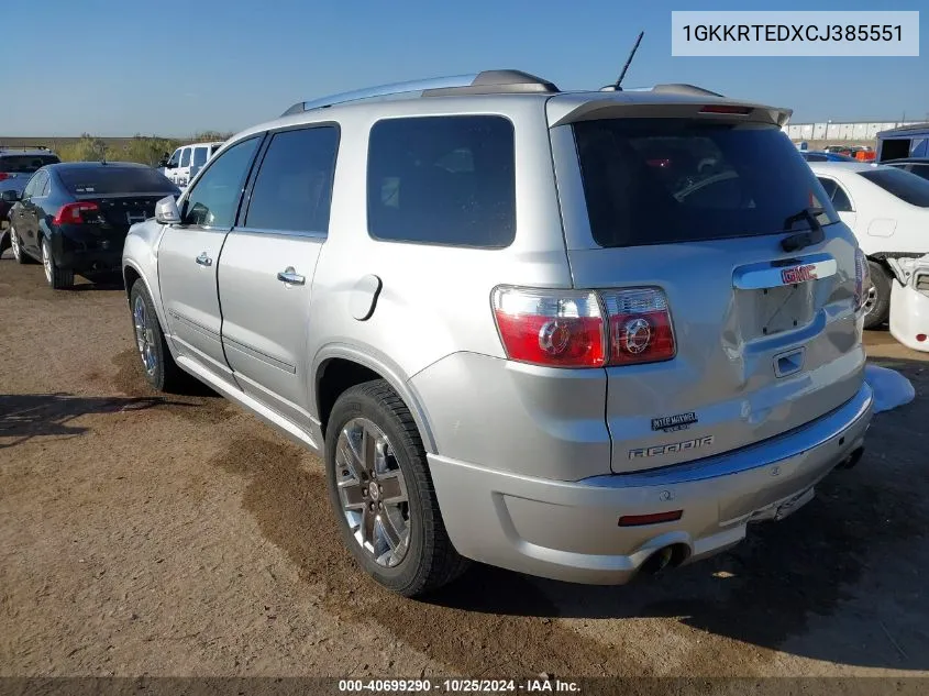 2012 GMC Acadia Denali VIN: 1GKKRTEDXCJ385551 Lot: 40699290