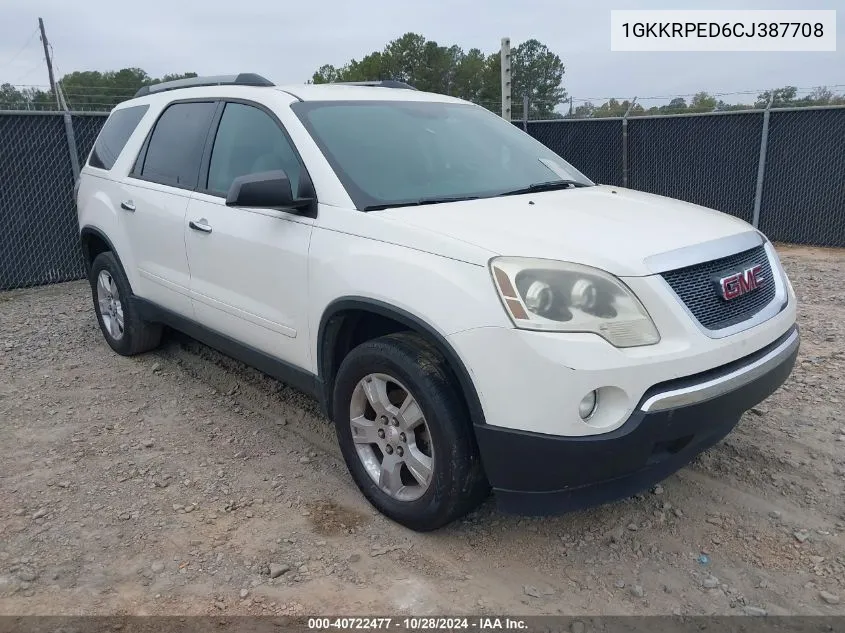 2012 GMC Acadia Sle VIN: 1GKKRPED6CJ387708 Lot: 40722477