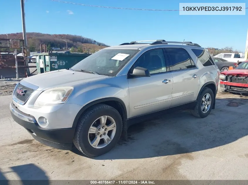 2012 GMC Acadia Sle VIN: 1GKKVPED3CJ391792 Lot: 40758417