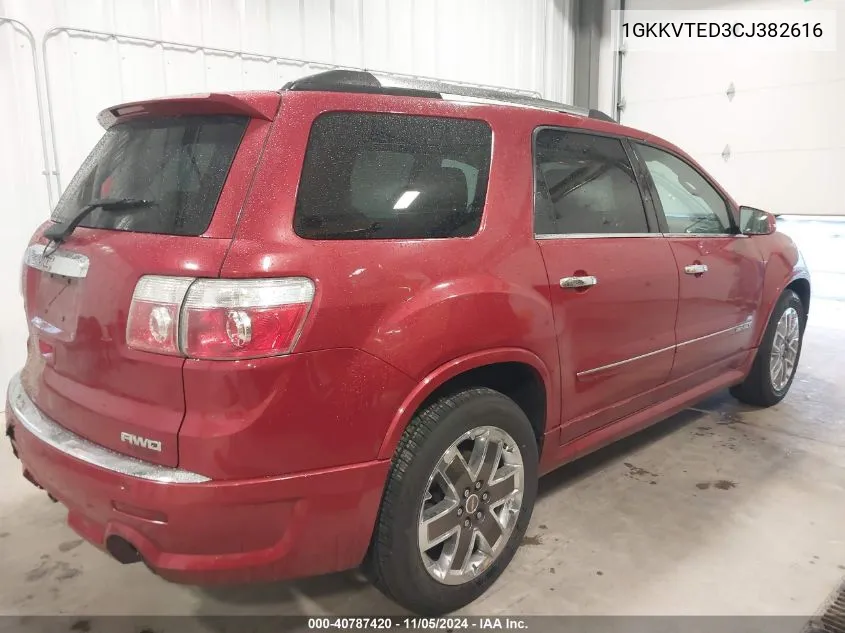 2012 GMC Acadia Denali VIN: 1GKKVTED3CJ382616 Lot: 40787420