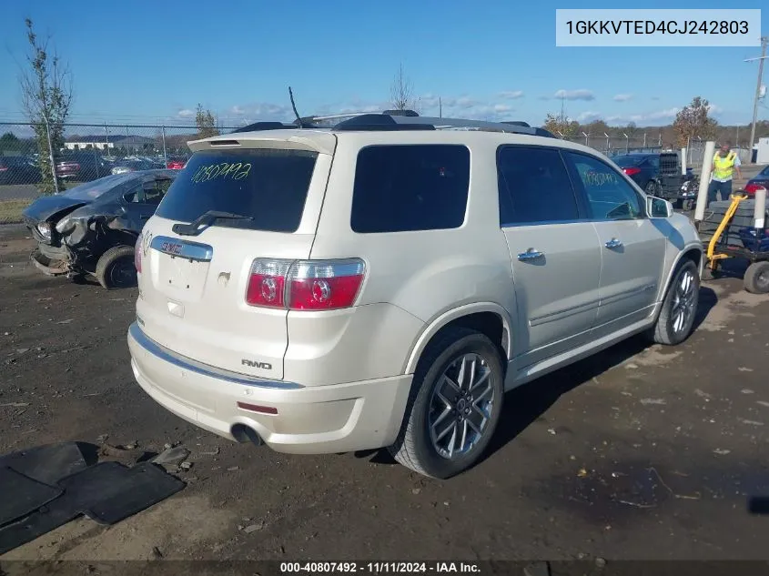 2012 GMC Acadia Denali VIN: 1GKKVTED4CJ242803 Lot: 40807492